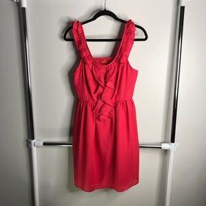 ELLE Pink Coral Ruffle-Front Sleeveless Mini Dress